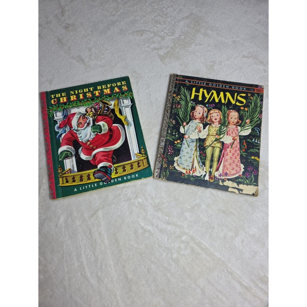 Lot of 2 Little Golden Books The Night Before Christmas (1949) and Hymns (1947)